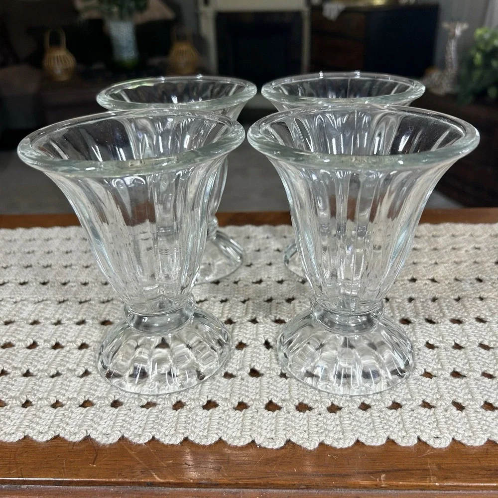 Vtg Libbey Ice Cream Sundae Dessert Clear Glass Cups Tulip Footed 5